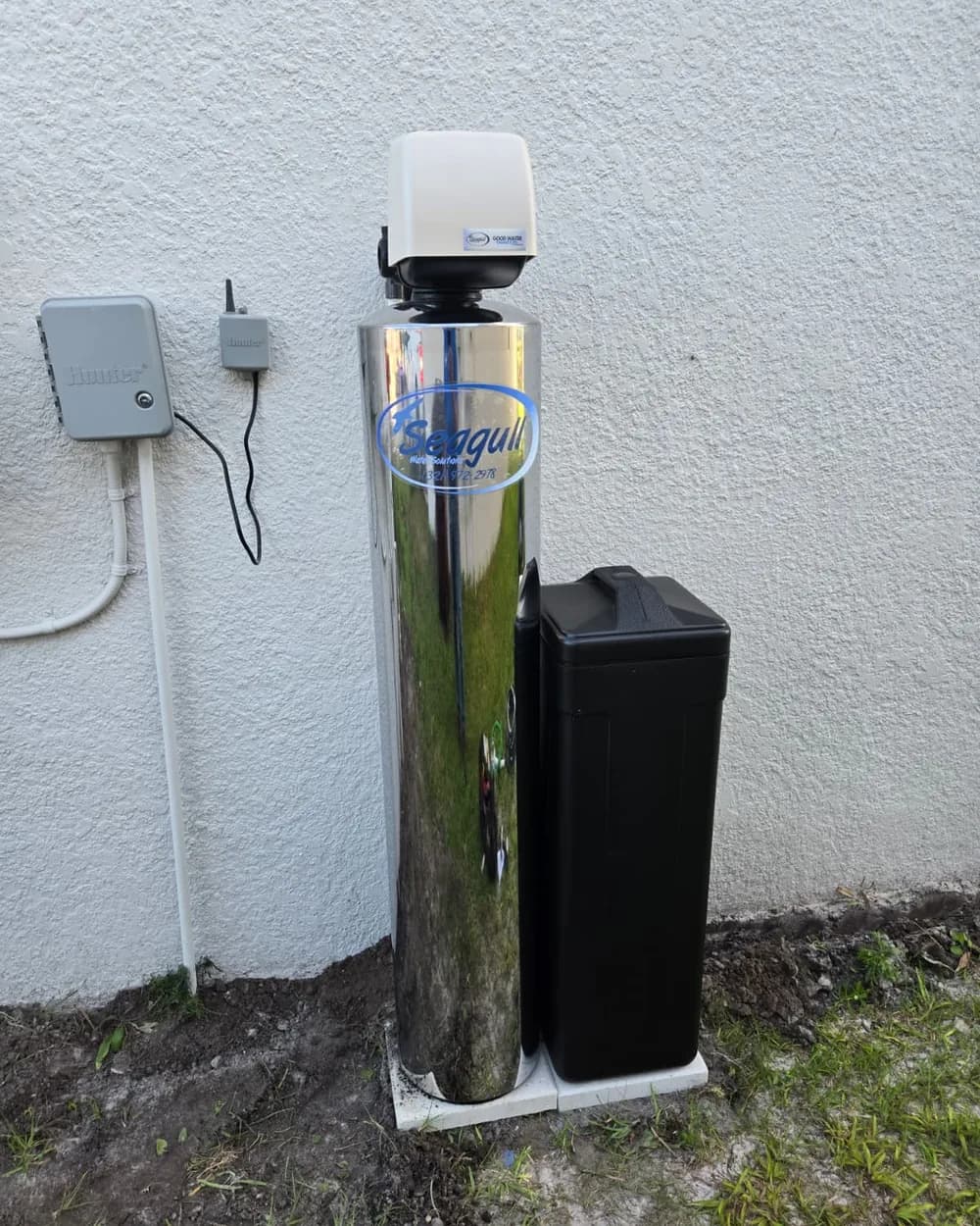 Stainless steel whole-house water softener system installed by Seagull Water Solutions in Orlando, Central Florida