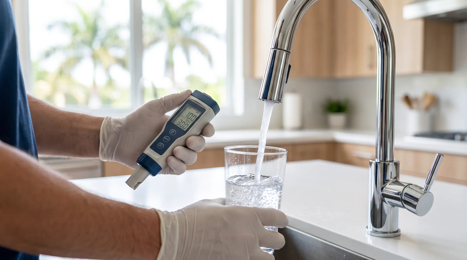 Seagull Water Solutions technician testing water in an Orlando, FL home before recommending a purification system